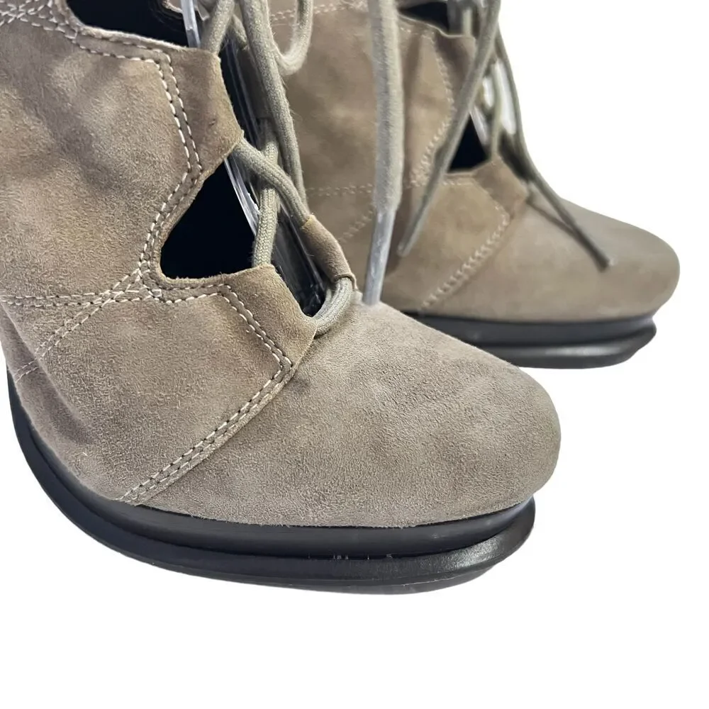 Diane von Furstenberg Size 7 Tan Suede Lace Up Stiletto Heels Pump